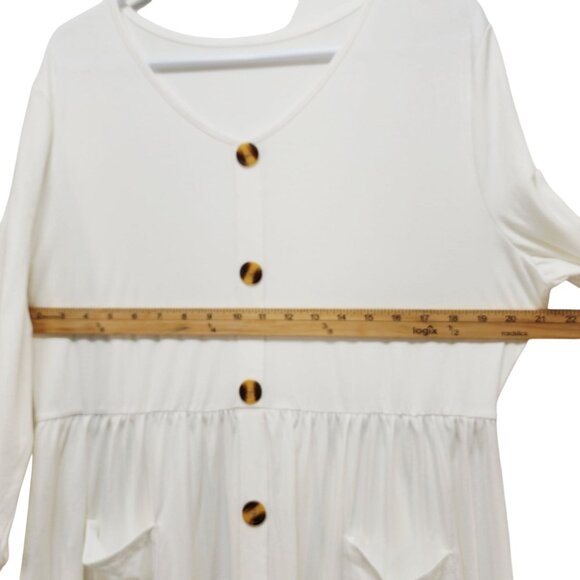 White Button-Down Midi Dress V-Neckline Three-Quarter Sleeves 2XL Womens - Picture 8 of 9